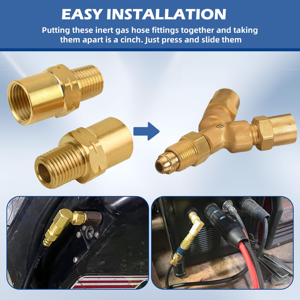 Inert Arc Adapters, 2 Pack, 1/4" (NPT) Thread Brass Argon Hose Fittings