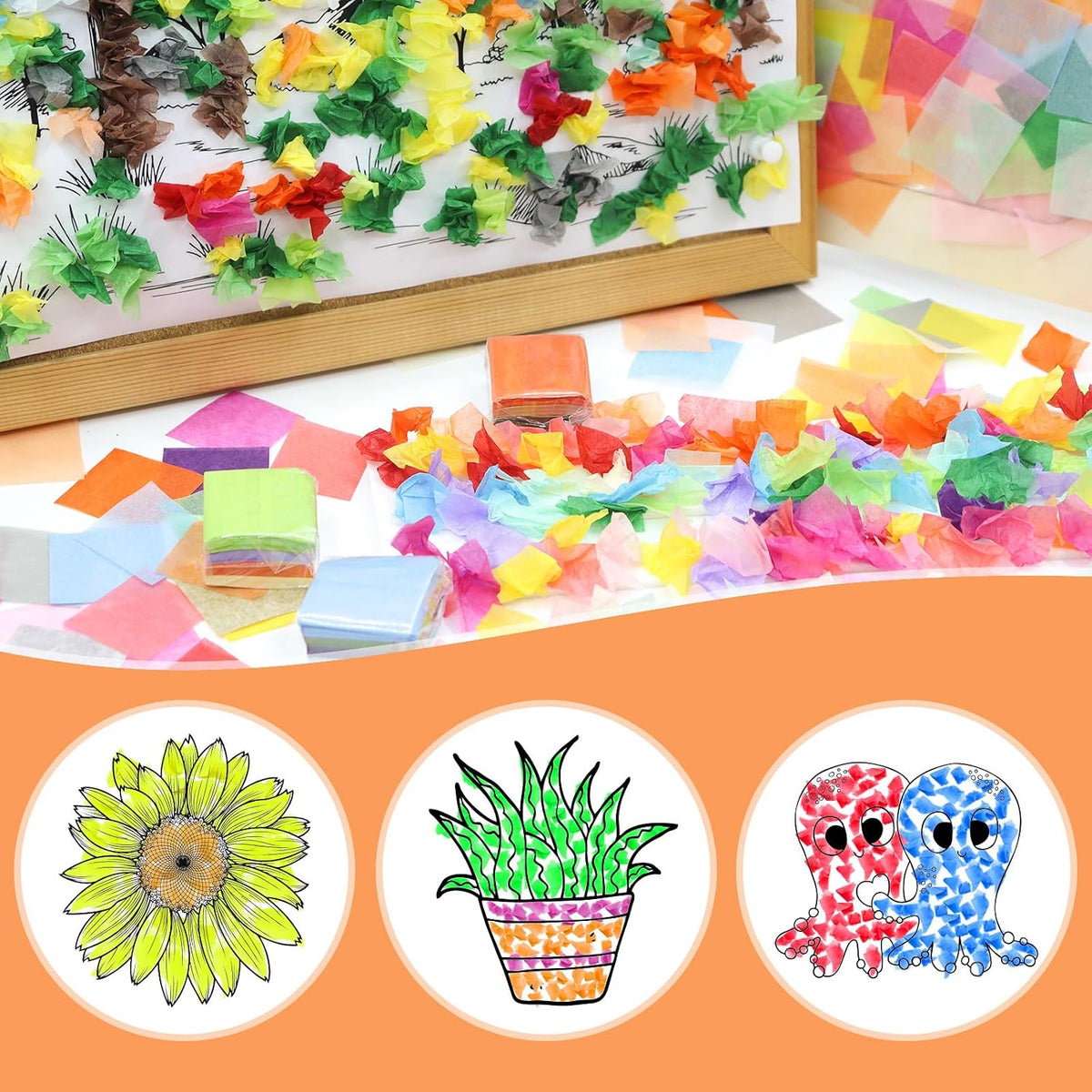 10800 PCS 1 Inch Tissue Paper Squares 36 Assorted Colors