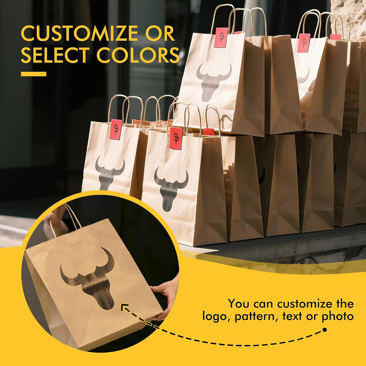 Large Brown Gift Paper Bags 50 Pack 10x5x13 in with Handles