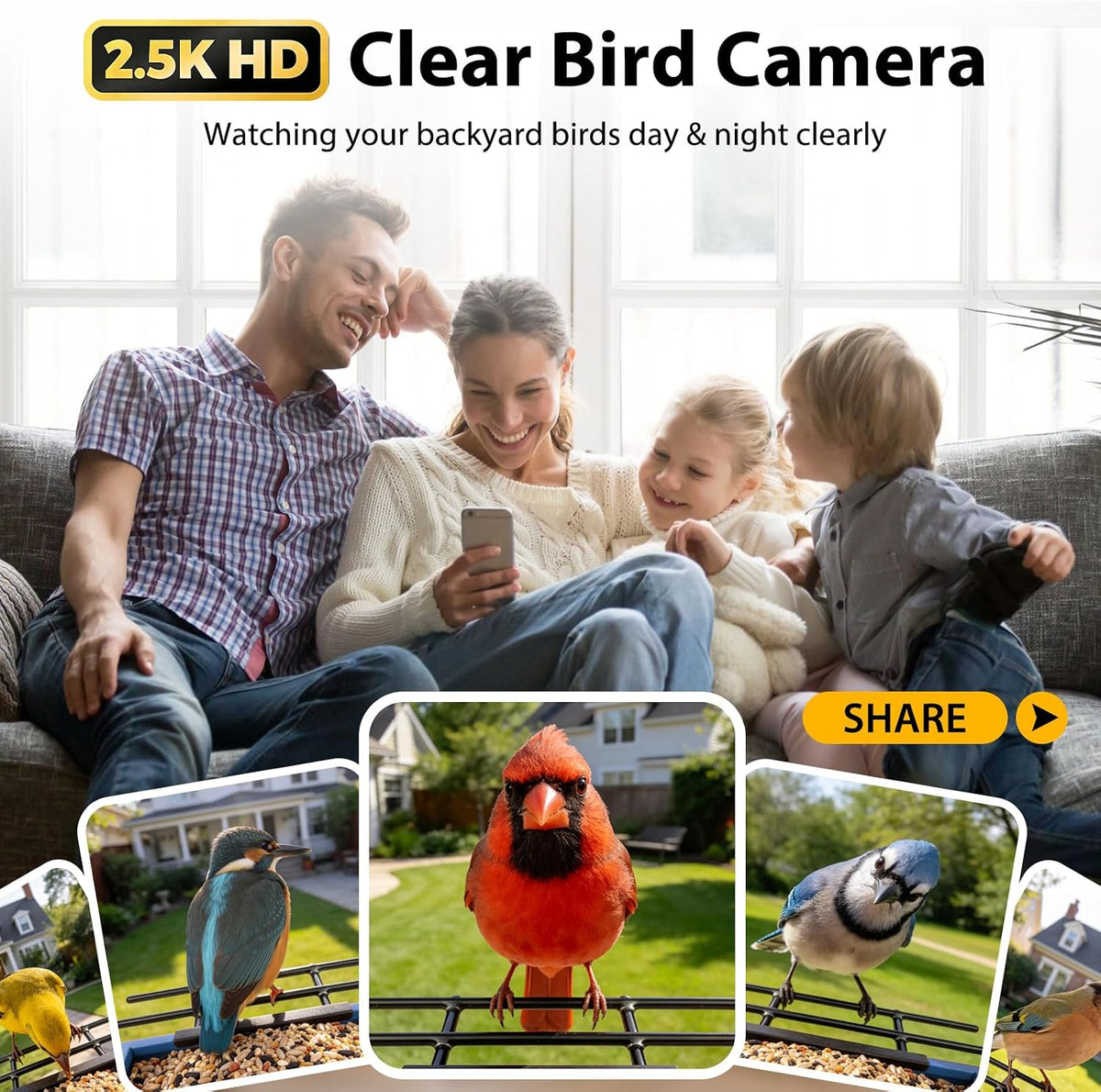 Smart Bird Feeder with Camera 2.5K HD, Bird House for Outdoors, Blue