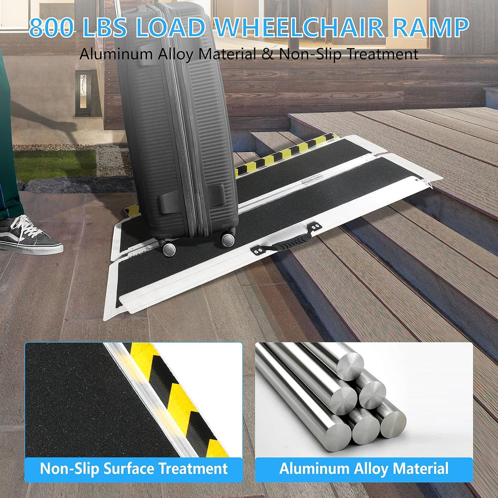 4FT Portable Wheelchair Ramp, Non-Slip Aluminum Folding Handicap Ramp, 800 LBS Capacity Door Threshold Ramps for Home