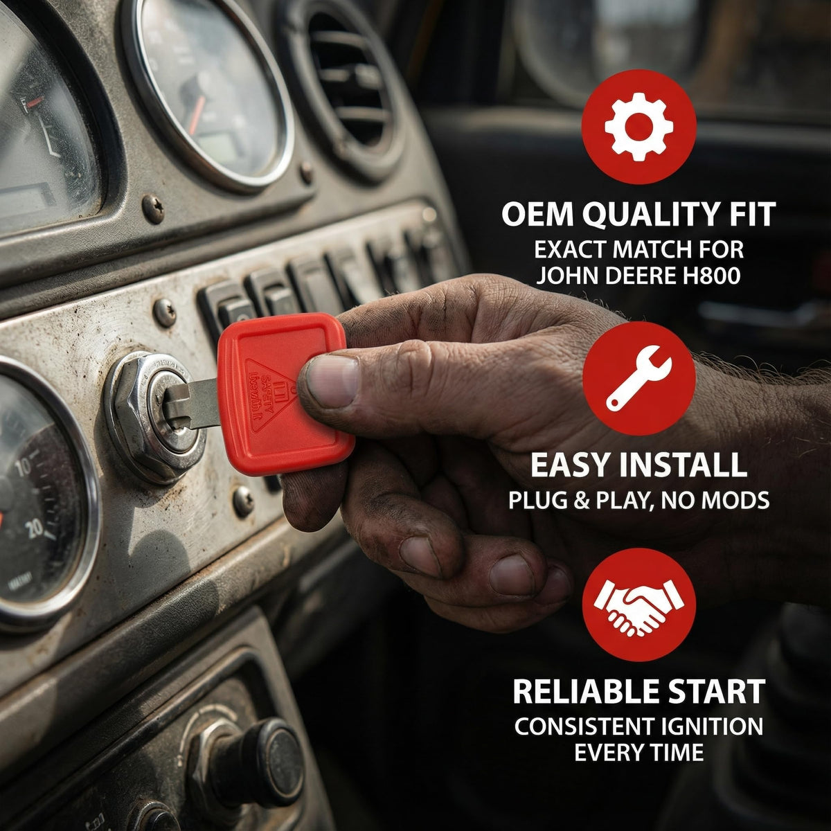 AT194969 H800 Red Ignition Keys Replacement for John Deere Excavator