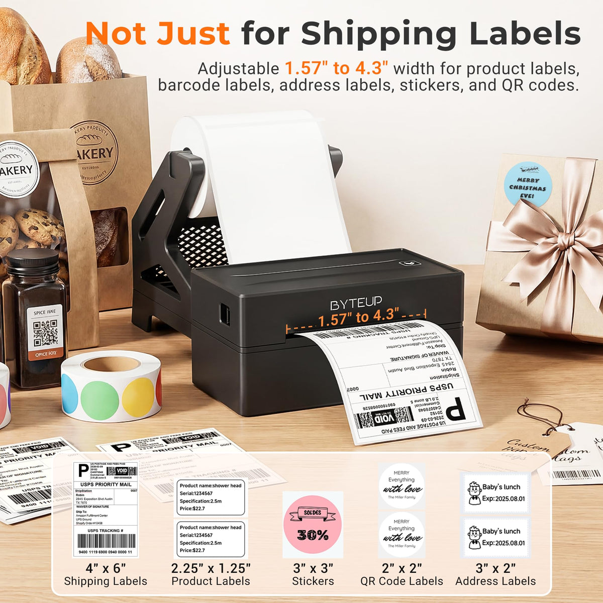 Bluetooth Thermal Shipping Label Printer, 4x6 Wireless for Business