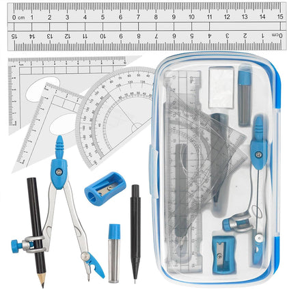 Drafting Compass Kit School Supply Set Featuring Geometry Compass, Protractor, Set Squares, and Ruler – for School