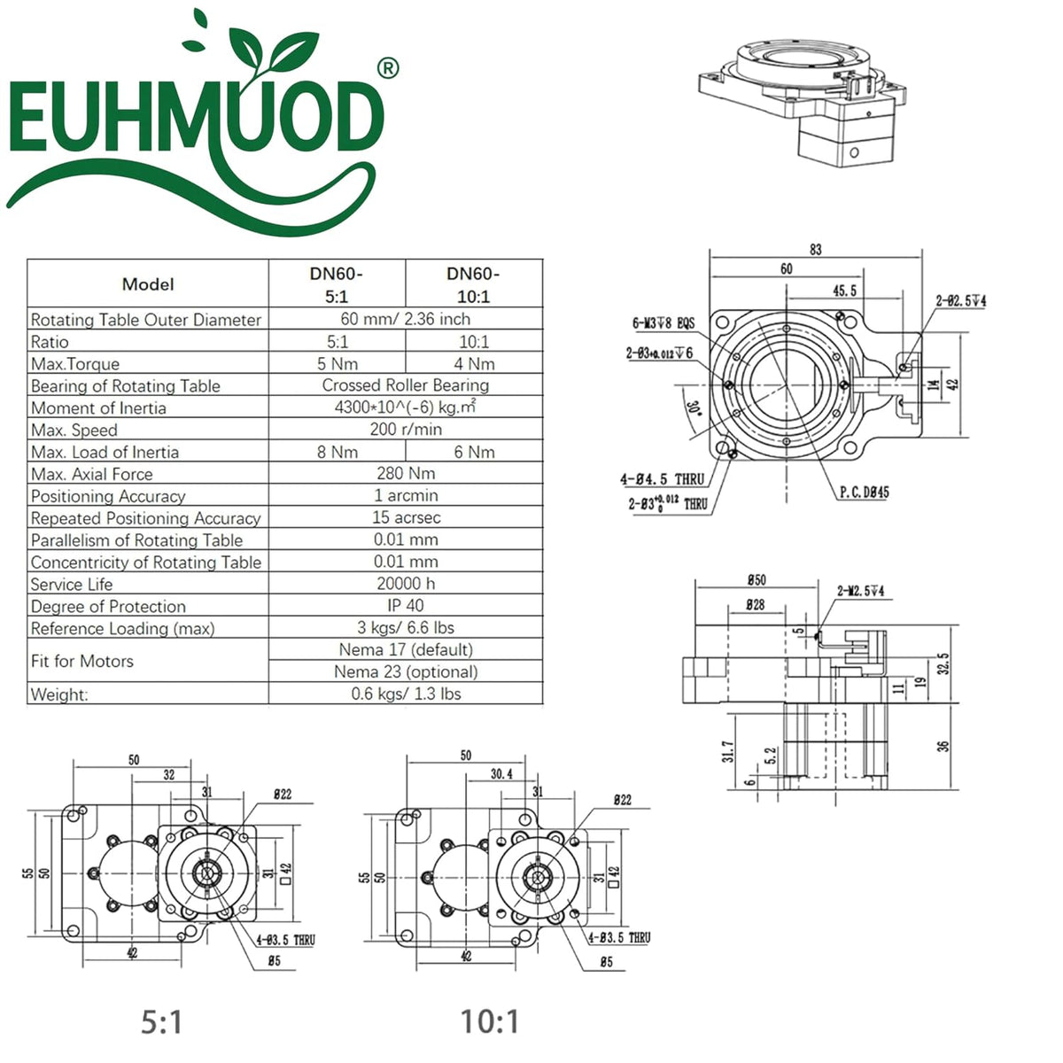 60mm Hollow Rotary Actuator Rotating Platform
