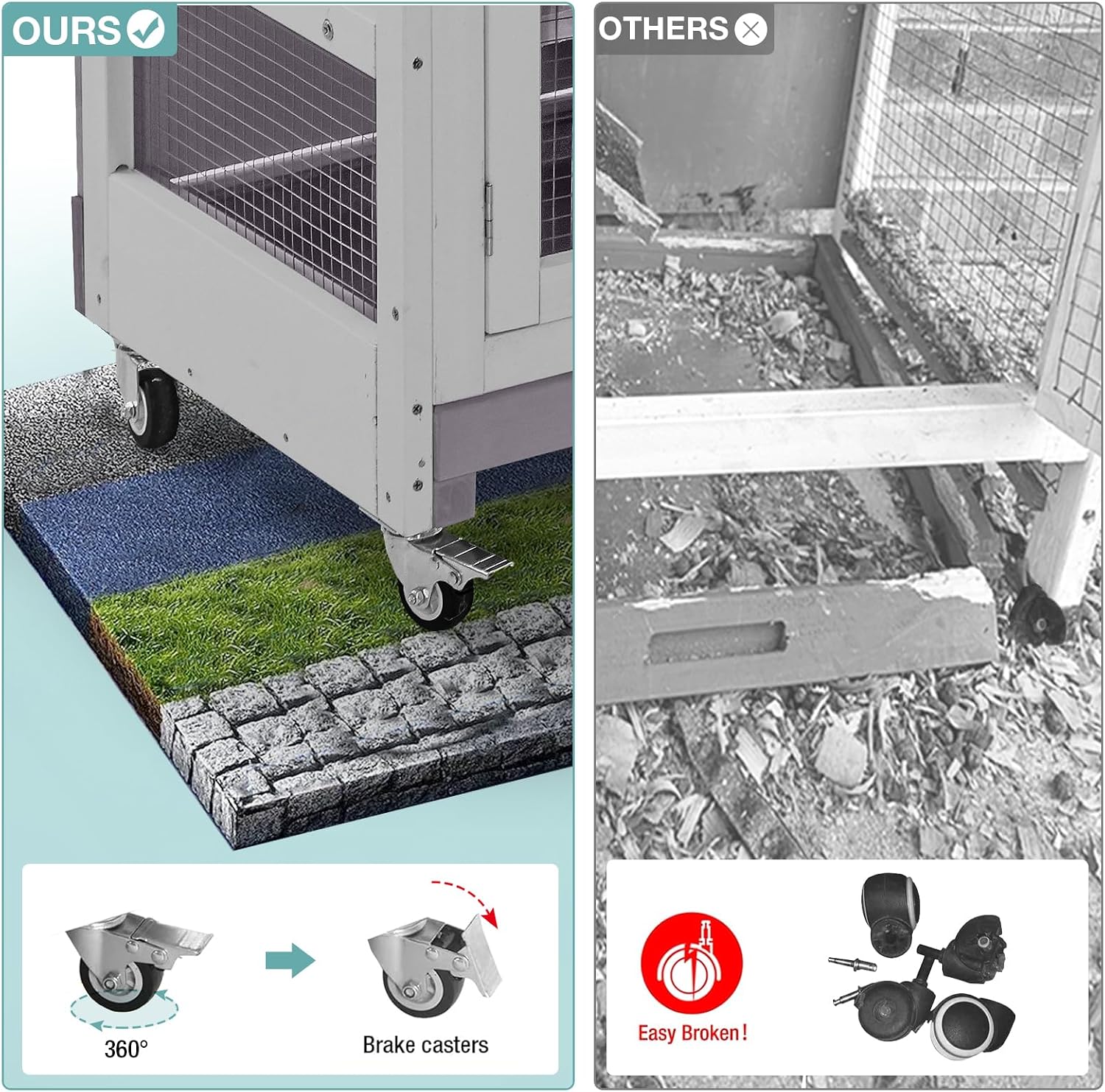 2-Tier Indoor Rabbit Hutch Bunny House Guinea Pig Cage with Sliding Plastic Trays, Wheels & Ramp, 47.2" Multi-Door