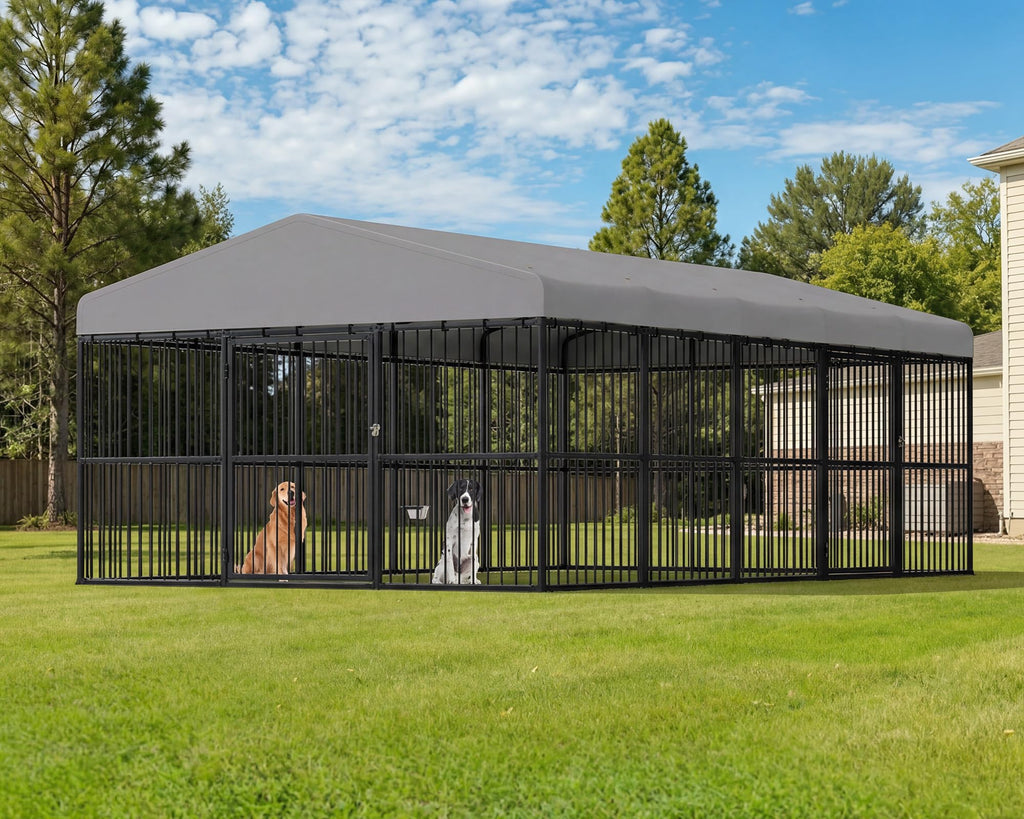 10X16X6.4 FT Outdoor Dog Kennel, 2 Doors, Waterproof Roof