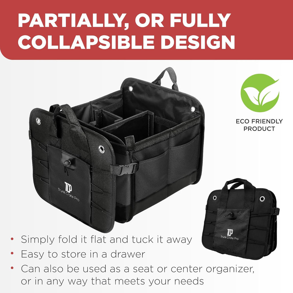 Trunk Organizer For Car, Suv, Truck | Premium Adjustable Multi Compartments Collapsible Car Trunk Organizer With