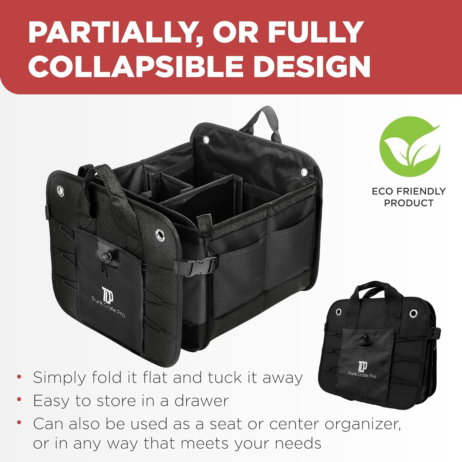 Trunk Organizer For Car, Suv, Truck | Premium Adjustable Multi Compartments Collapsible Car Trunk Organizer With