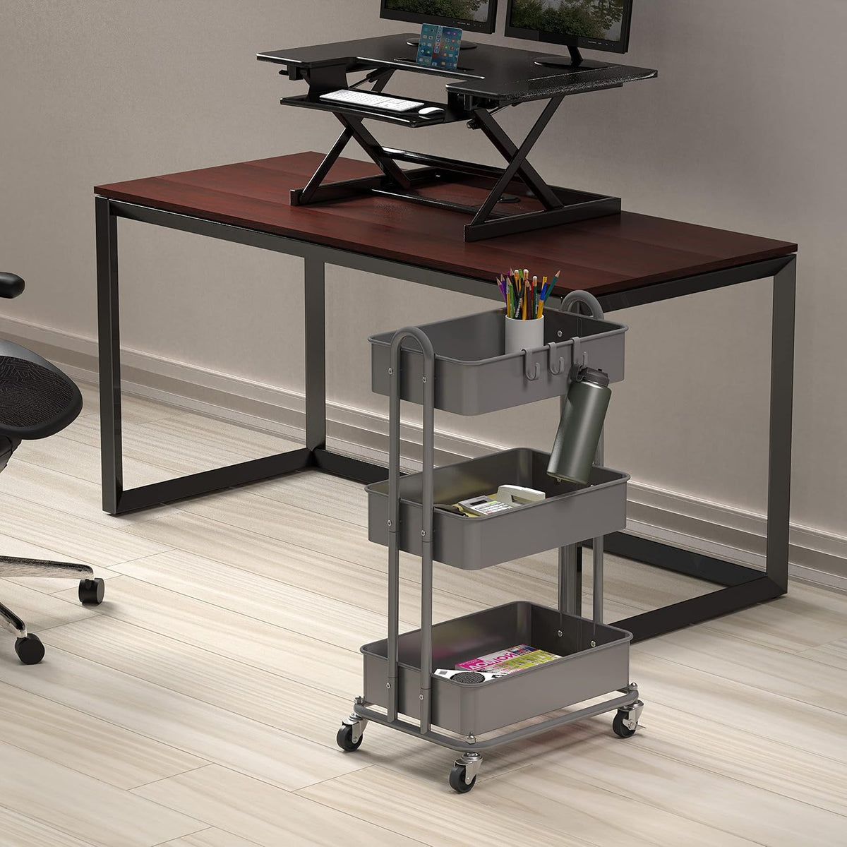 3-Tier Heavy Duty Metal Utility Rolling Cart, Silver