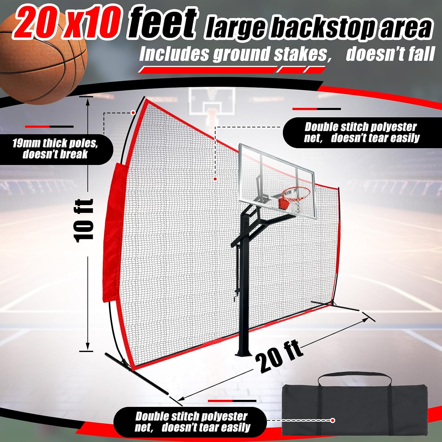 Basketball Net Catcher Backstop Net Sports Barrier Nets for Backyard Rebounder to Guard Rebound and Return Basketball