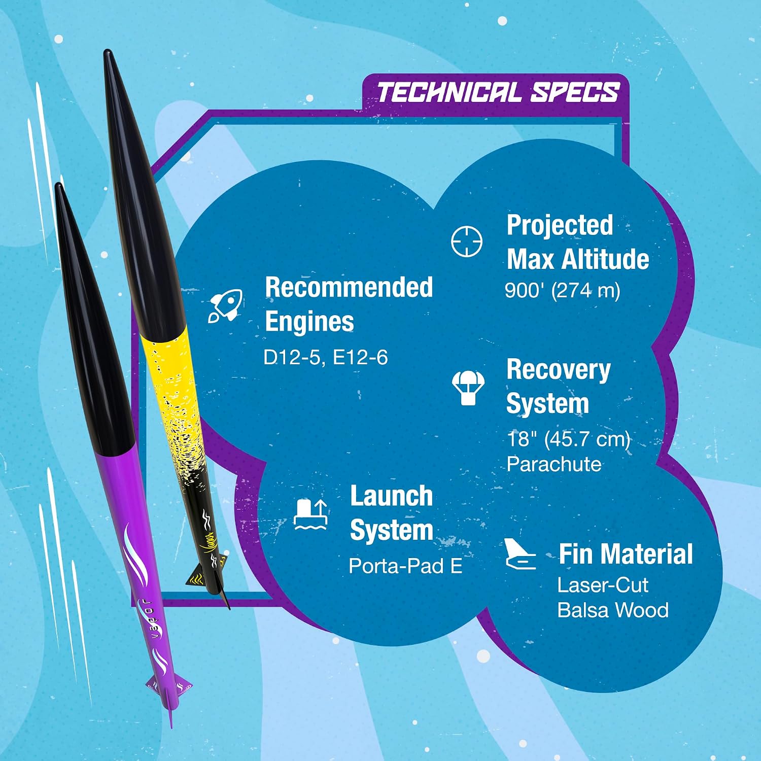 Vapor Flying Model Rocket Kit 7294 | Advanced Build, Black/Yellow & Black/Purple