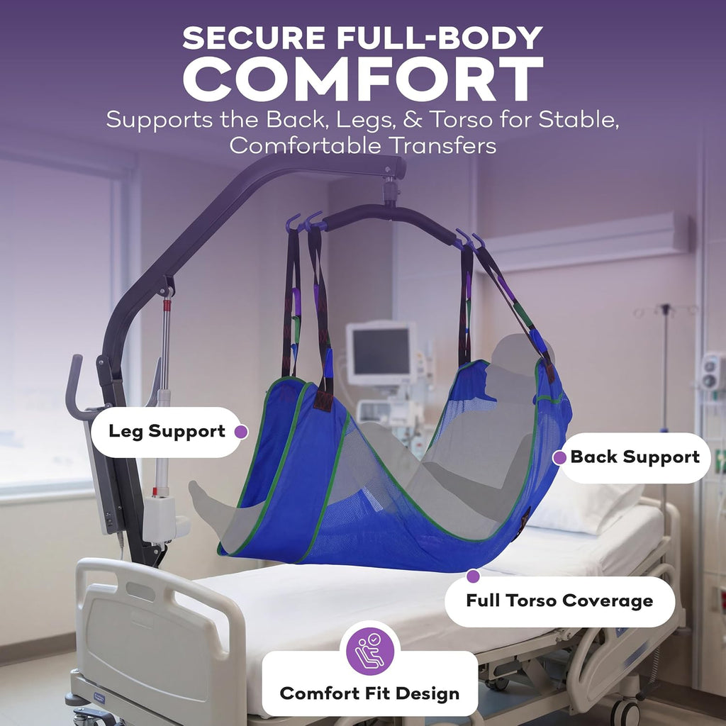 Patient Lift Sling, Full Body Mesh with Commode Opening, 600 lbs Capacity - Transfer Sling for Shower, Toileting
