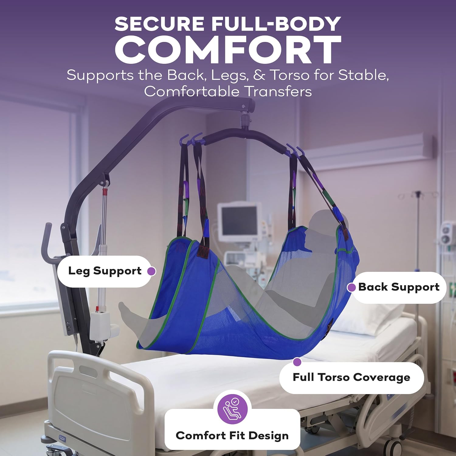 Patient Lift Sling, Full Body Mesh with Commode Opening, 600 lbs Capacity - Transfer Sling for Shower, Toileting