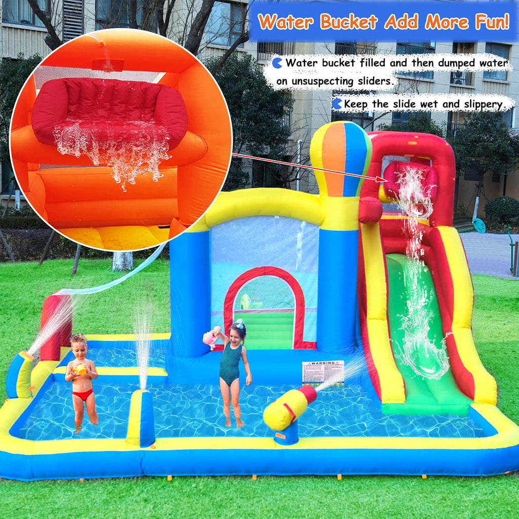 Inflatable Bounce House with Water Slide – Backyard Inflatable Water Park with 4 Sprinklers, 2 Splash Pools, Fits 5