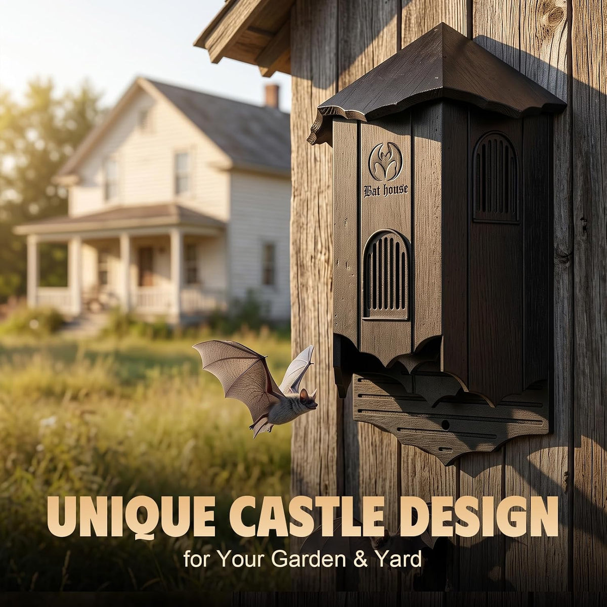 Bat House for Outdoors, Castle 3-Chamber Bat Box, 100-Capacity