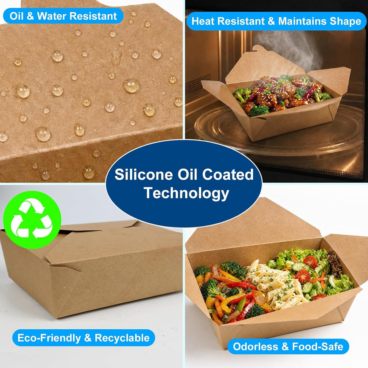 50 Pack 71 oz Kraft Paper Large Takeout Food Containers
