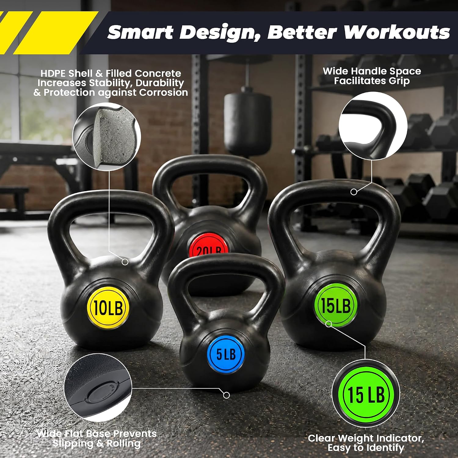 Kettlebell Sets Wide Grip 4-Piece Kettlebells Exercise Fitness Weight Set