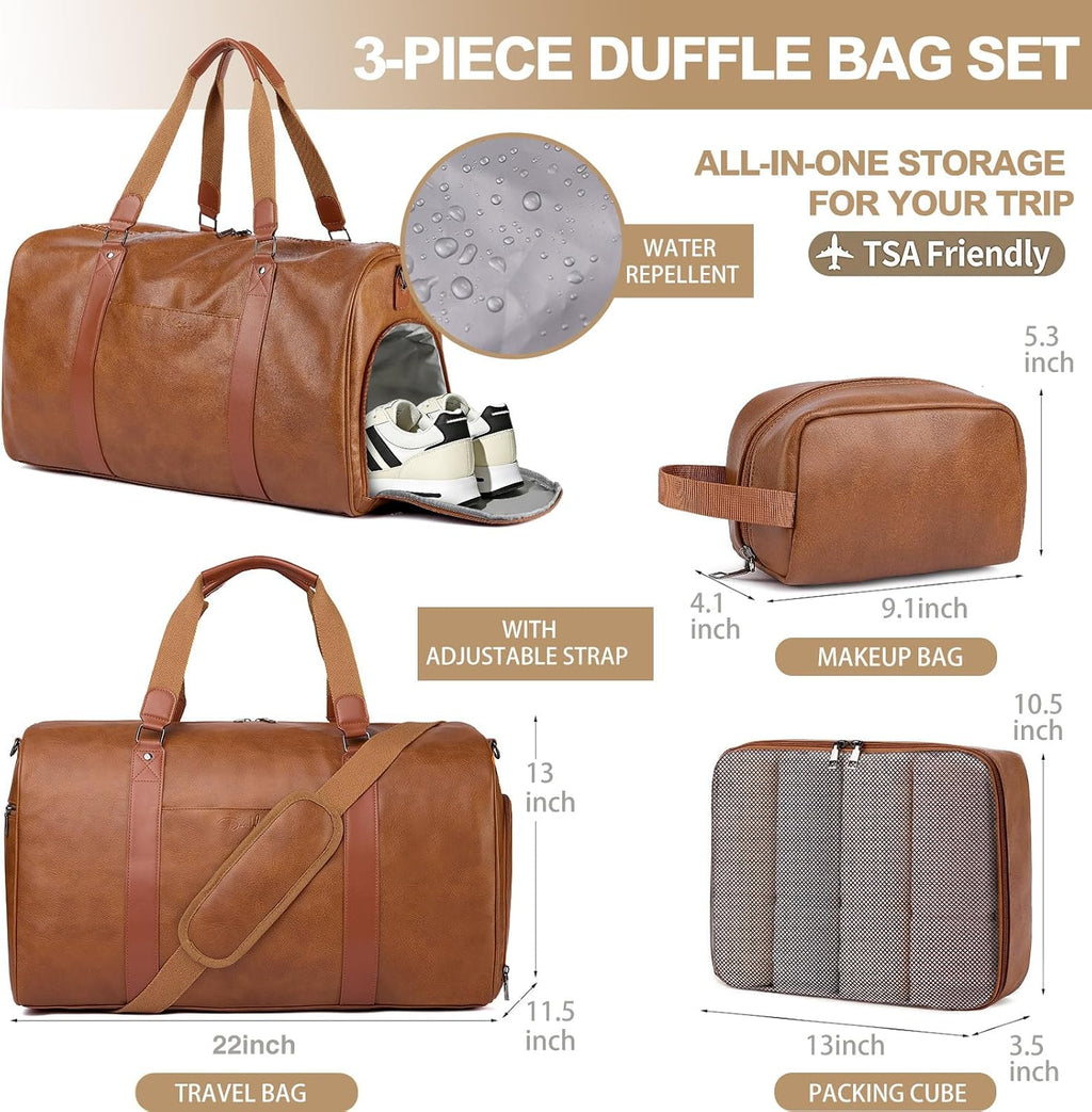 Large 3-in-1 Leather Duffle Bag for Travel Weekender Overnight Hospital Gym Bag for Men & Women, Carry On Airline