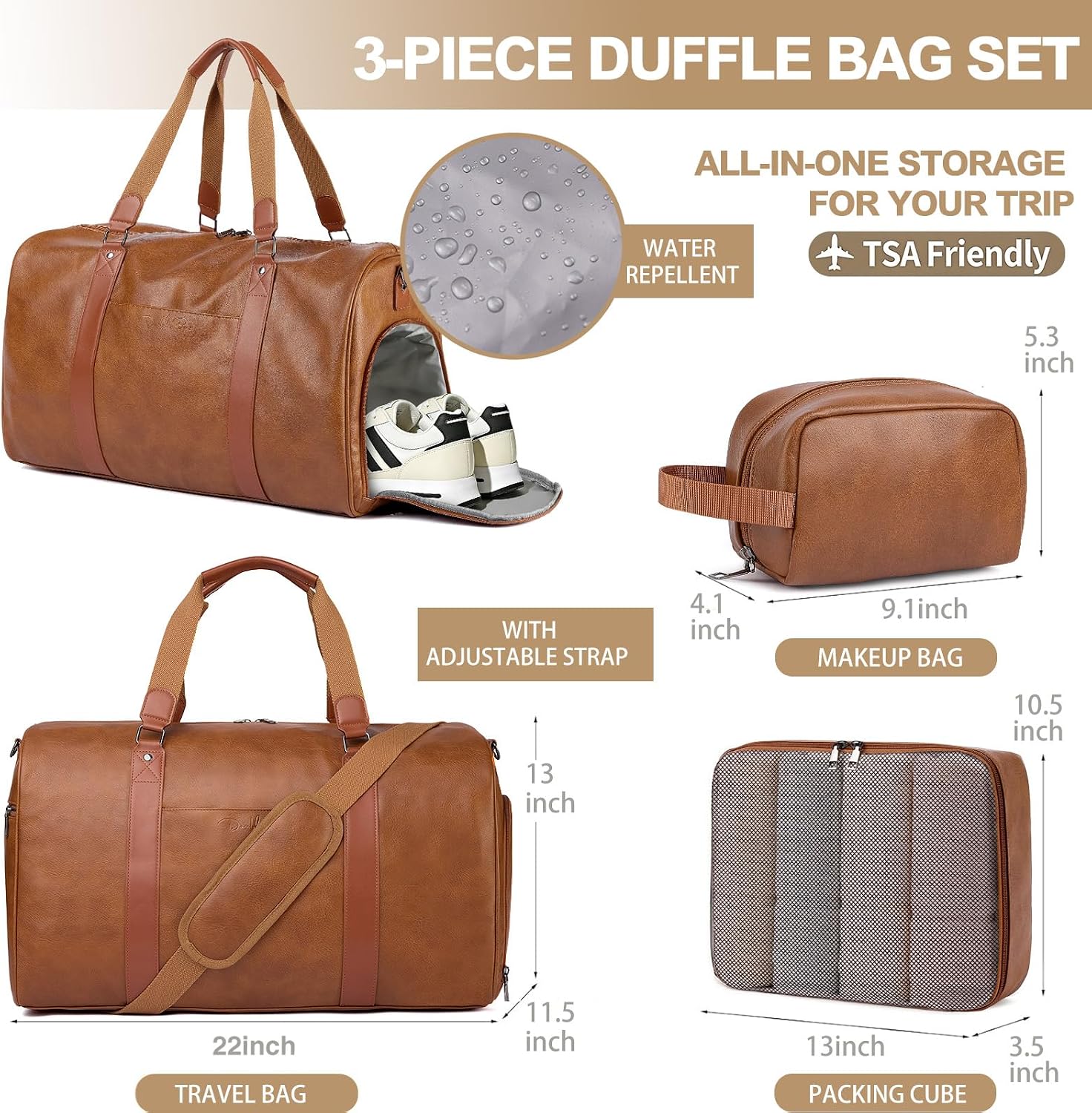 Large 3-in-1 Leather Duffle Bag for Travel Weekender Overnight Hospital Gym Bag for Men & Women, Carry On Airline