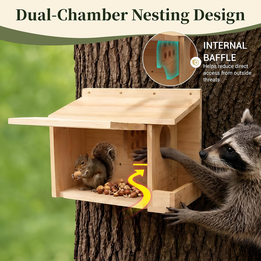 XL Squirrel House 16.5", Anti-Predator Nest Box with Feeder, Viewing Window