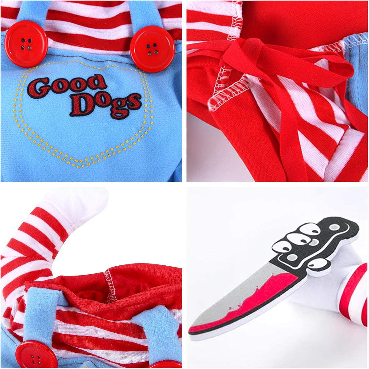 Dog Halloween Costume,Funny Chucky Dog Costume with Pet Wig,Cosplay Scary Outfit with Knife Clothes for Dogs (X-Large)