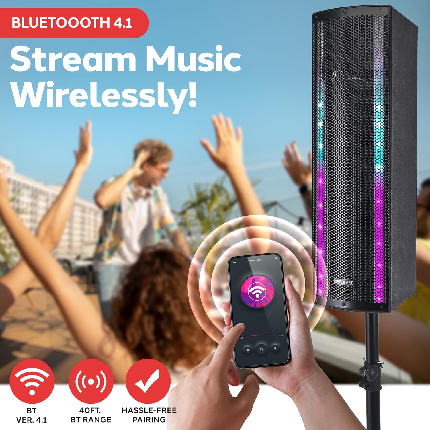 Portable Bluetooth PA System, 2000W Active and Passive Speaker System with Mic Input, Party Lights, USB/SD Card