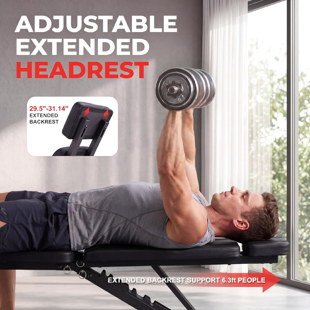 Adjustable Weight Bench with Leg Extension and Preacher Curl Pad | Foldable Workout Bench, 10 Positions Incline