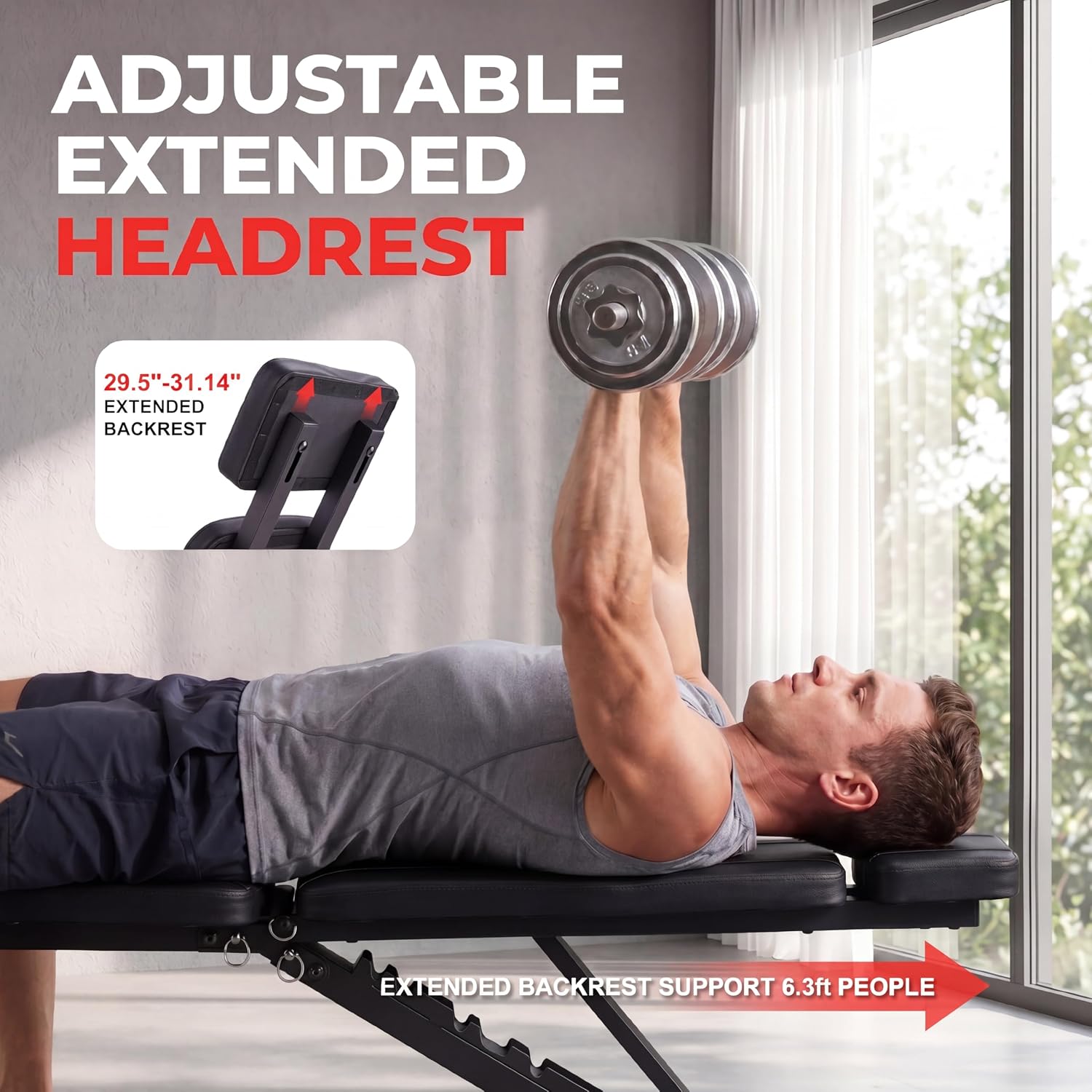 Adjustable Weight Bench with Leg Extension and Preacher Curl Pad | Foldable Workout Bench, 10 Positions Incline