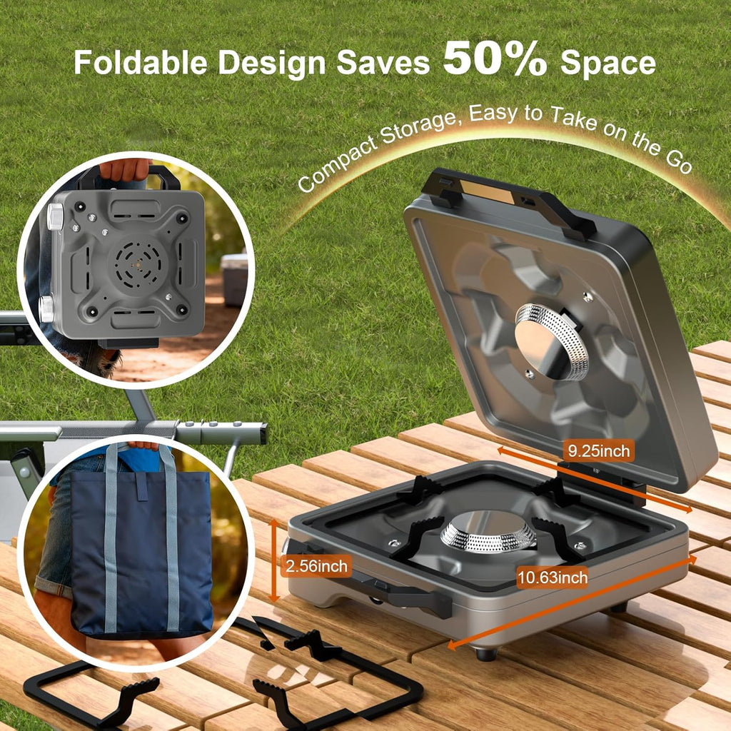 27000 BTUs 2 Burner Folding Camp Stove, Propane Gas Stove for Camping | Windshield, Portable Camping Stove Propane