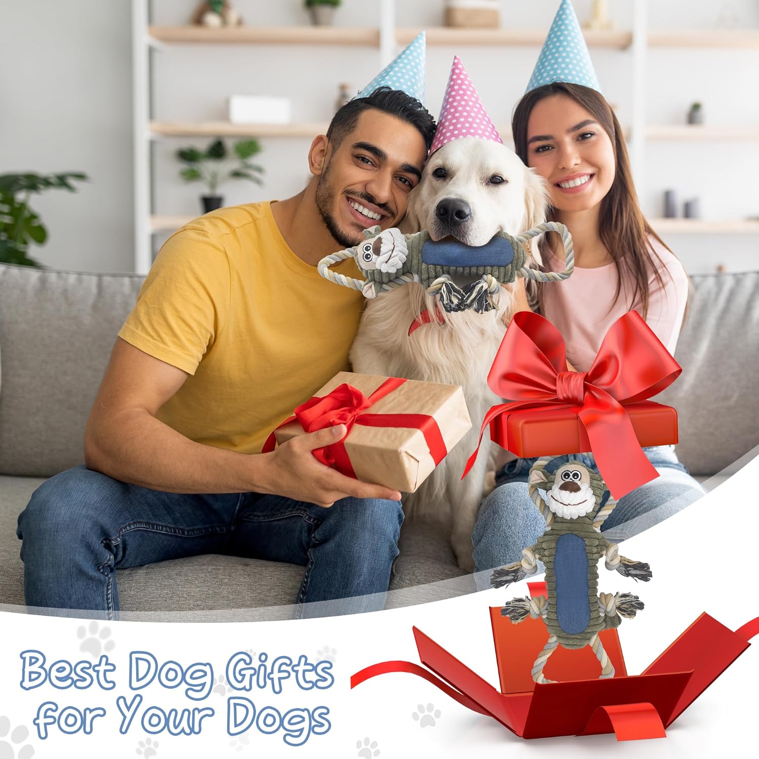 Funny Plush Dog Chew Toys, Squeaky Dog Toys, Interactive Tug of War Puppy Toys, Stuffed Dog Toys for Small, Medium
