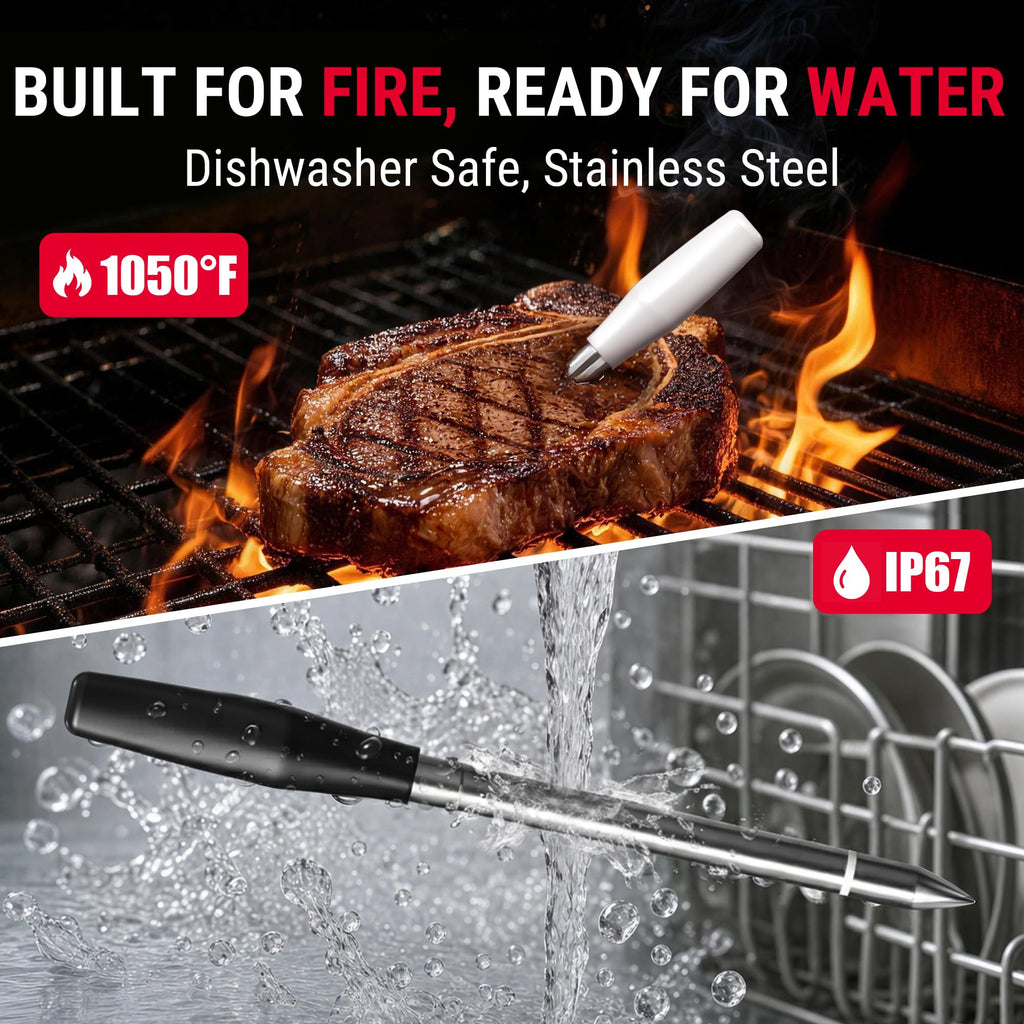 600FT Wireless Meat Thermometer for Cooking with 2 Thinner Probes