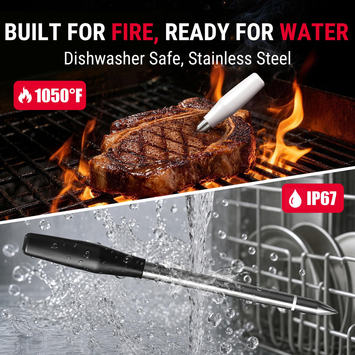 600FT Wireless Meat Thermometer for Cooking with 2 Thinner Probes