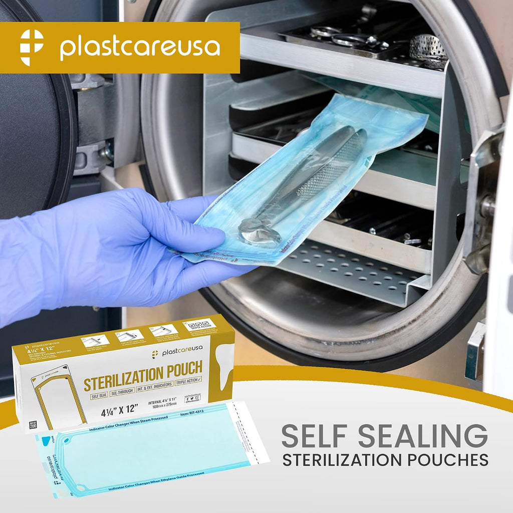 1000 4.25" x 12" Self Sterilization Autoclave Pouches for Cleaning Tools, Sterilizer Bags for Tattoo, Dental Pouch