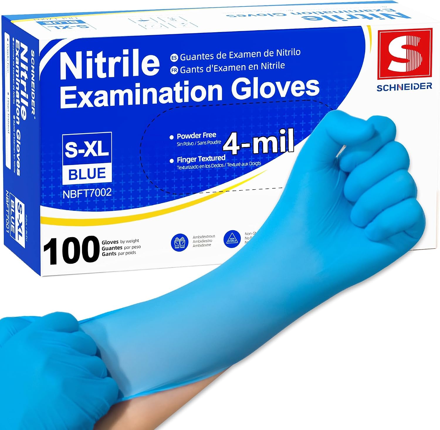Nitrile Gloves, Gloves Disposable Latex Free, Powder Free | Black / Blue, 4-Mil, Medical Exam Glove, Food Safe