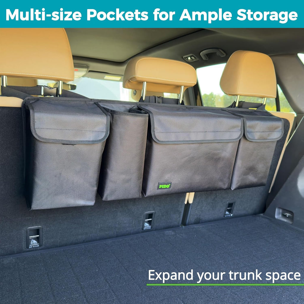 Hanging Trunk Organizer, Backseat Trunk Organizer for SUV, Hanging Car Storage Bag with Large Pockets for Sedan
