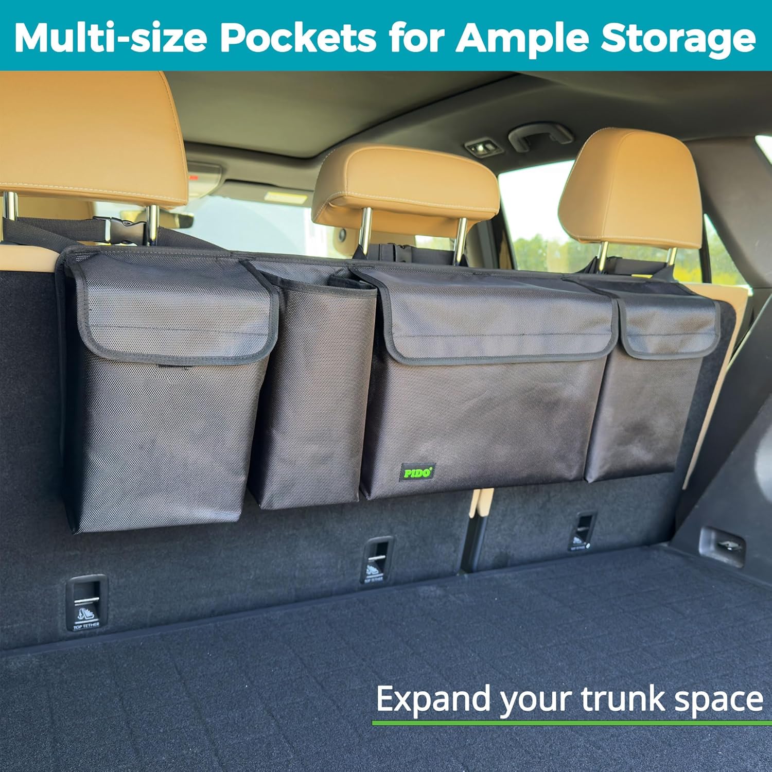 Hanging Trunk Organizer, Backseat Trunk Organizer for SUV, Hanging Car Storage Bag with Large Pockets for Sedan