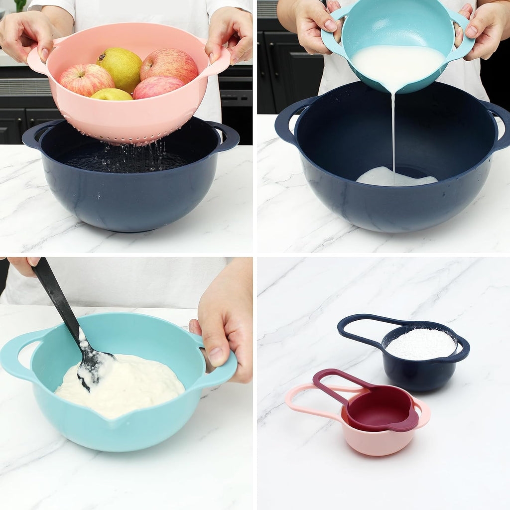 Nesting Bowls with Measuring Cups Colander and Sifter Set - Includes Mixing Bowls, Colander, Sifter and Measuring