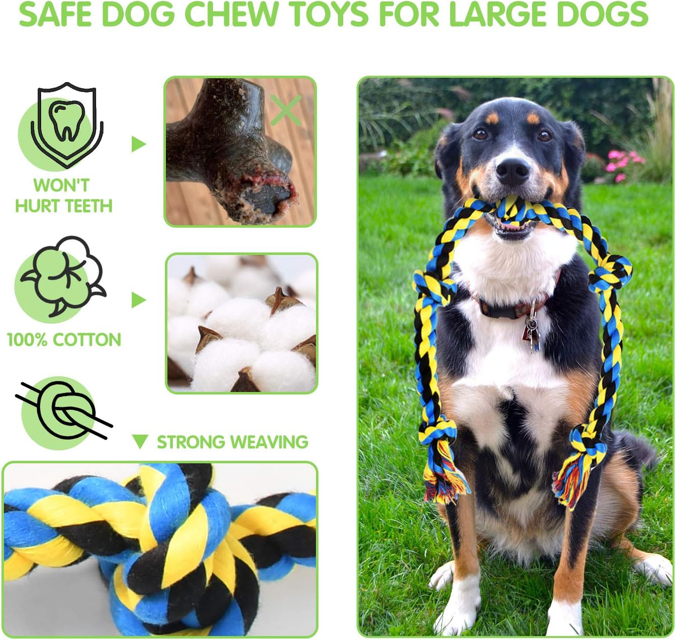 Large Tough Chew Toys for Aggressive Chewers Large Breed,Heavy Duty Dental Rope Toys Kit for Medium Dogs,5 Knots