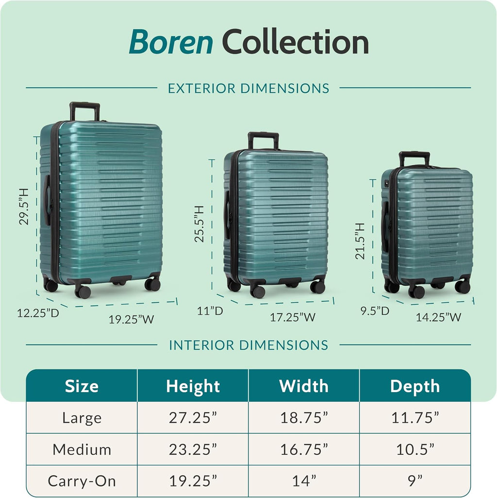 Boren Expandable Hardside Rugged Travel Luggage with 8 Spinner Wheels, Teal, Carry-on 22-Inch