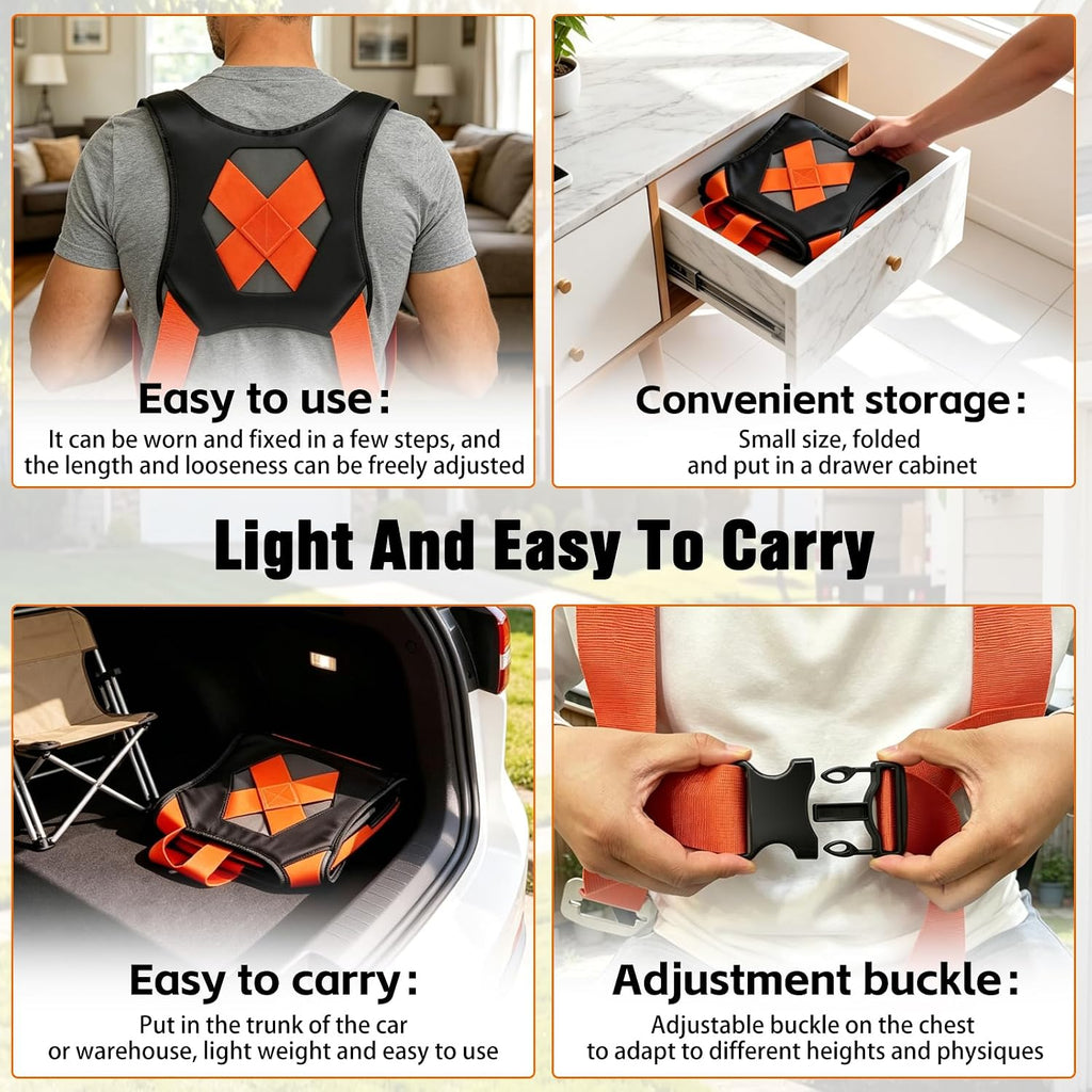 2-Person Lifting and Moving System—Anti-Slip Heavy Duty Moving Straps, Adjustable Shoulder Lifting Carrying Straps