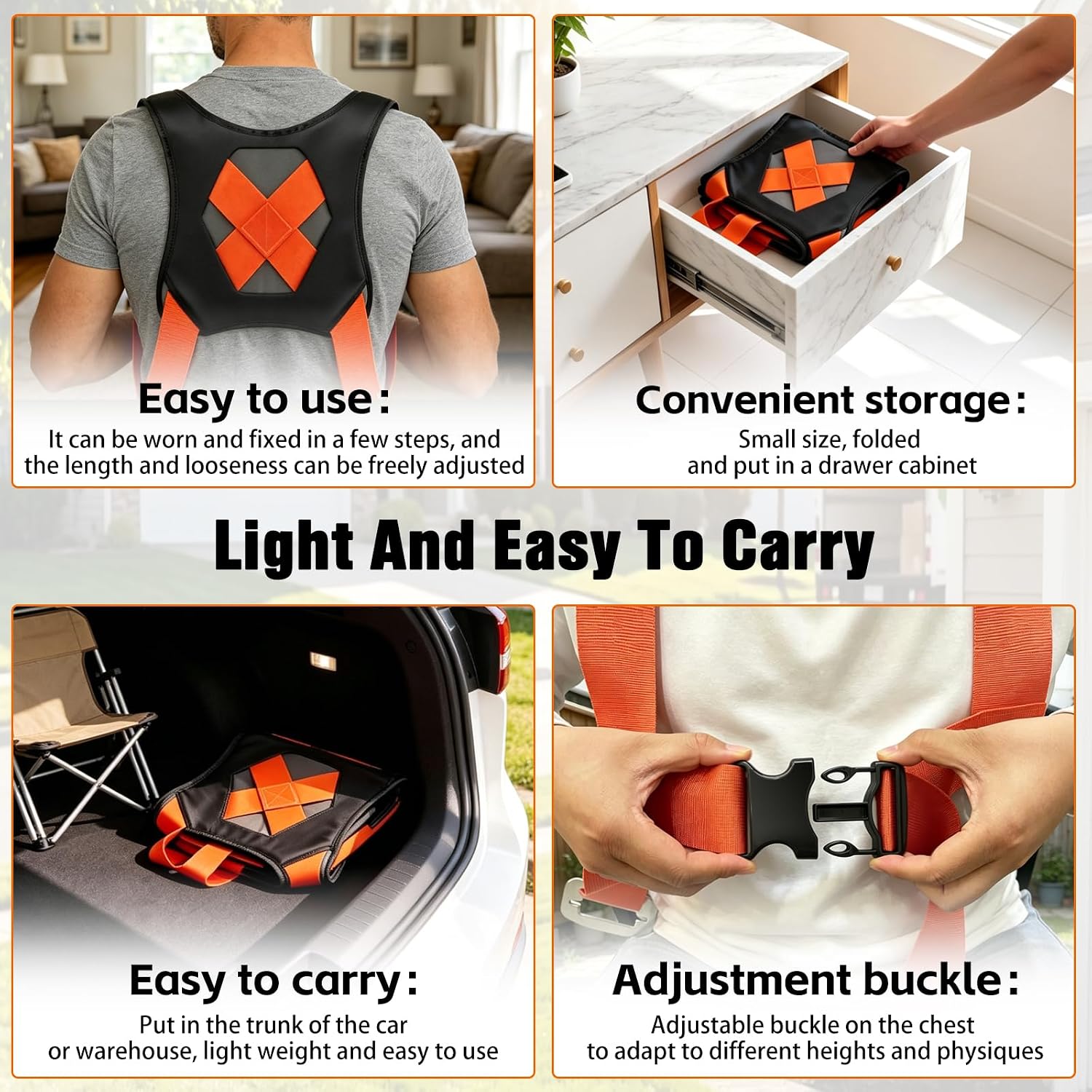 2-Person Lifting and Moving System—Anti-Slip Heavy Duty Moving Straps, Adjustable Shoulder Lifting Carrying Straps