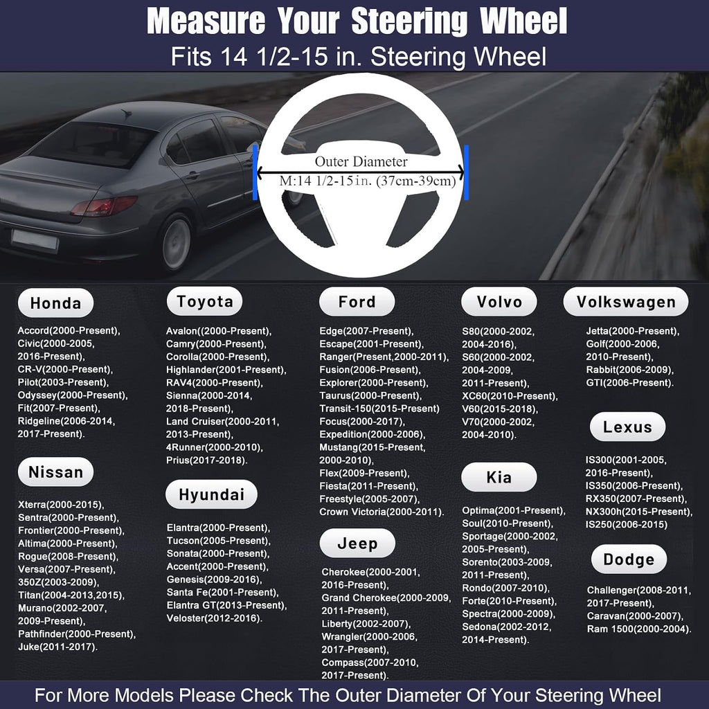 Steering Wheel Cover Standard Size 14.5-15 inch, Non-Slip Car Wheel Cover Protector, Non-Folding Packaging