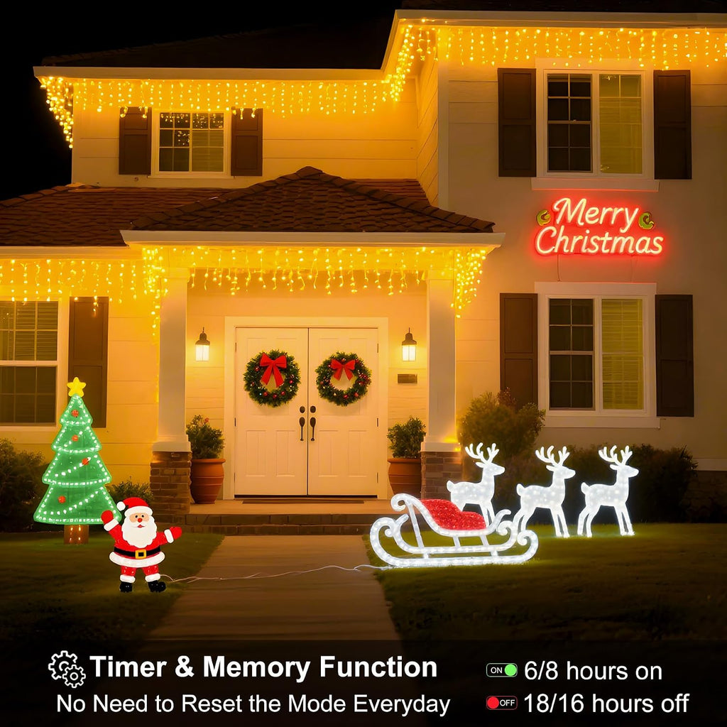 Icicle LED Christmas Lights Outdoor , 520 LED 49.2FT 8 Modes with 80 Drops Warm White Icicle Lights,Remote Control