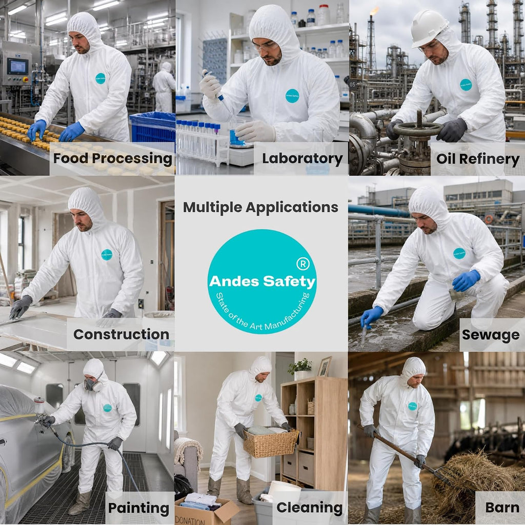 Andes Hazmat Suits, Protective Coveralls with Attached Boots, Heavy Duty Full Body Disposable Painters Suits, Lab
