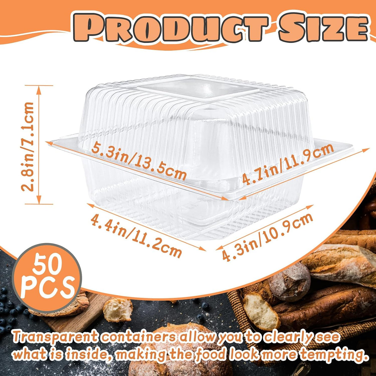 50 Pcs Clear Plastic Take Out Containers,Clear Plastic Square Hinged Food Container with Lids,Disposable Clamshell