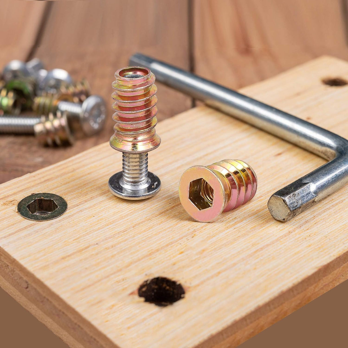 uxcell Wood Furniture M10x20mm Threaded Insert Nuts Interface Hex Socket Drive 20pcs