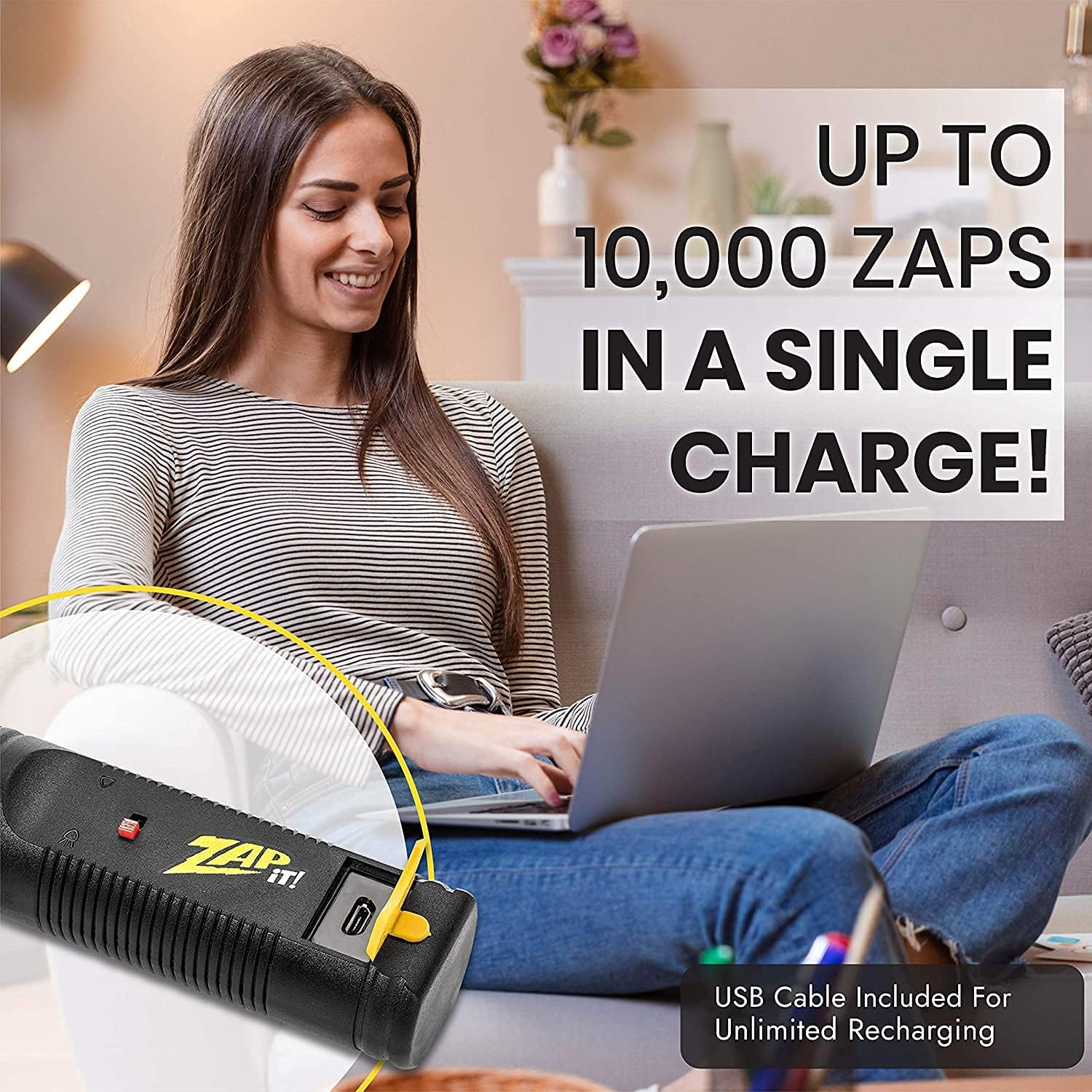 Rechargeable Electric Fly Swatter Racket - 4,000-Volt Mosquito Zapper with USB Charging Cable and Super-Bright LED