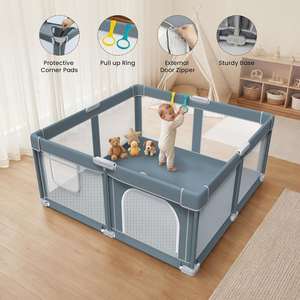 Foldable Baby Playpen - 50"×50" Collapsible Playpen for Babies and Toddlers | Portable Travel Play Yard