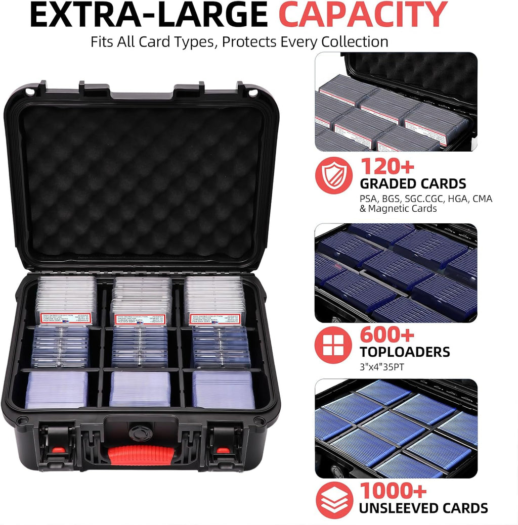 Graded Card Case Storage Box for PSA BGS SGC CGC CSG Slabs, Waterproof Sports Card Case with 6 Adjustable Dividers